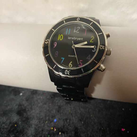 Ladies Beautiful Lane Bryant Black Round Face Watch Very Nice multicolor numbers - Picture 2 of 5